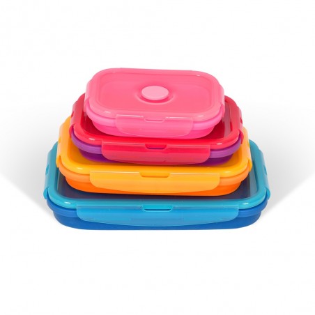 Lot de 4 boites en silicone hermétiques et rétractables - Coloris Flashy