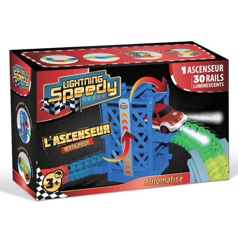 Circuit Lumineux Lightning Speedy Red Le Pompier - 30 Rails + Camion Auto - Jouet Enfant 3 Ans+ - Sans Piles Incluses