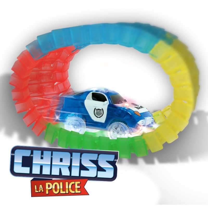 Voiture de police lumineuse CHRISS LA POLICE pour circuit Lightning Speedy  et 30 rails luminescents