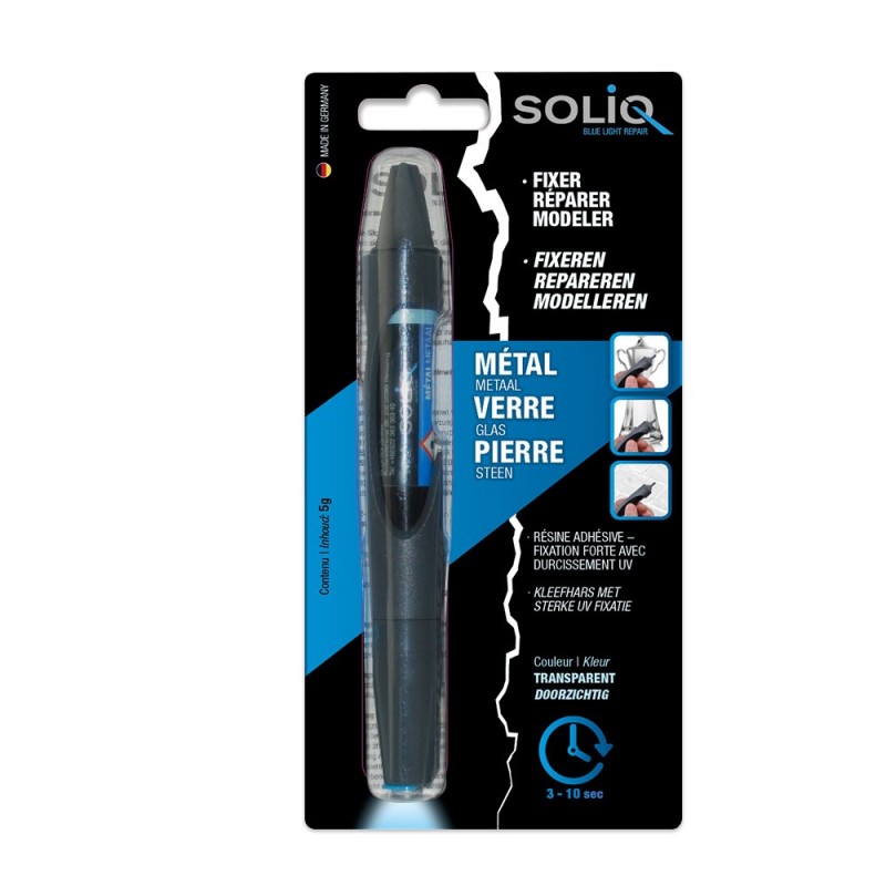 Stylo de réparation UV SOLIQ BLUE LIGHT REPAIR, métal, verre et pierre