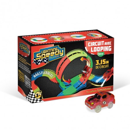 Circuit voiture, pont automatique et accessoires Lightning Speedy,  flexible, modulable et luminescent