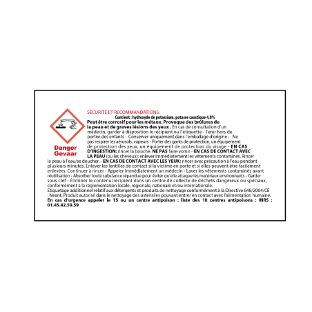 Données de sécurité Nettoyant Insert Net