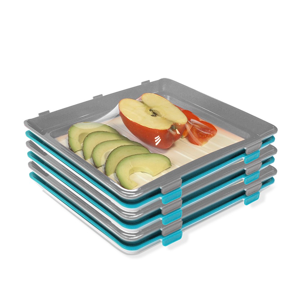 Meritdeteno Lot De 2 Plateaux De Conservation Aliments Réutilisables Et Empilables - Économiseurs D'espace Frigo - Film TPU Alimentaire 30x20cm