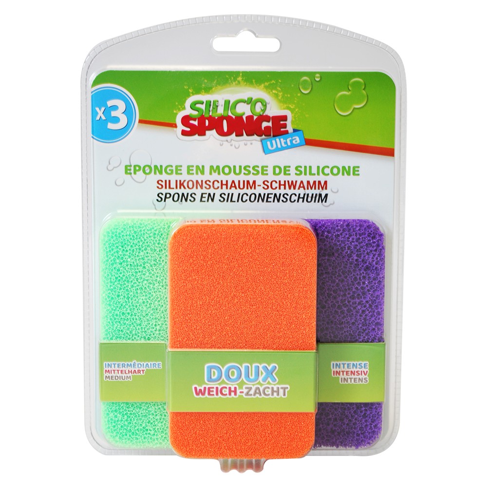 Lot de 4 éponges en silicone multi-usages, 100% hygiéniques, s’utilisent  sur tout, innovation ménage