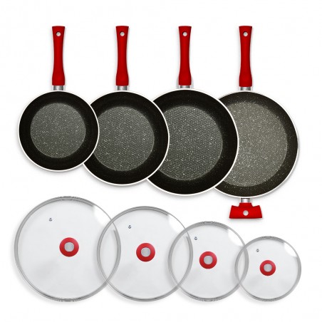 Tefal Lot de 3 pôeles rouges INTRO