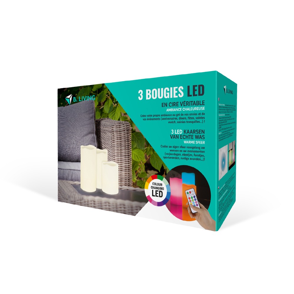 Coffret 3 bougies à LED parfumées avec télécommande Fleur de coton