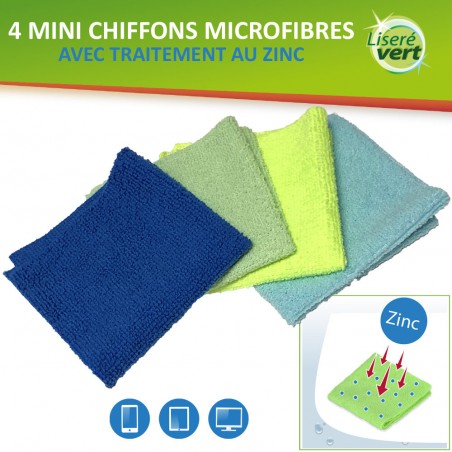 Lot de 4 chiffons antibactériens spécial écrans – Liseré Vert