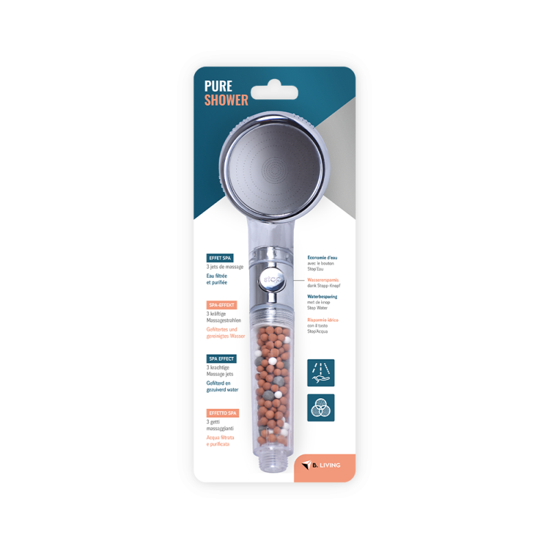 Pommeau de douche adoucisseur d’eau aux billes minérales Pure Shower