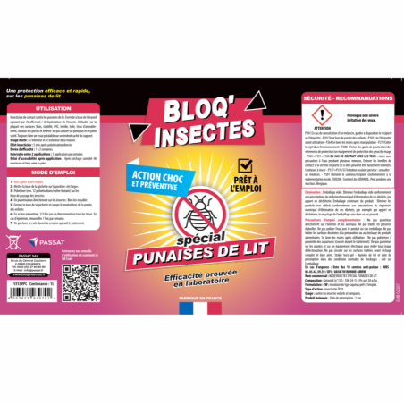 étiquette flacon biocide punaises de lit Bloq'insectes