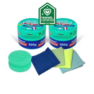 Lot économique Pierre d'Argent 1kg chiffons et éponge offerts