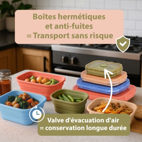 Boîtes conservation couvercles anti fuites avec valve