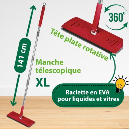 balai serpillère à manche ergonomique et raclette intégrée