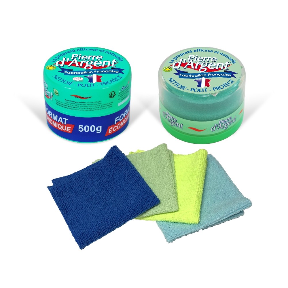 Lot économique Pierre d'Argent 700g avec lingettes et éponge