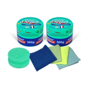 Lot économique Pierre d'Argent 1kg chiffons et éponge offerts
