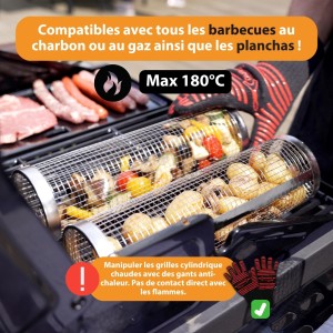 Lot 2 paniers cylindriques de cuisson plancha et BBQ