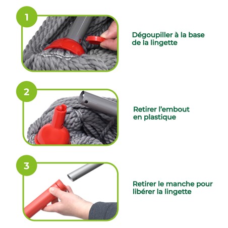 étapes démontage tête microfibre balai liseré vert