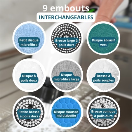 brosse de ménage à 9 embouts interchangeables