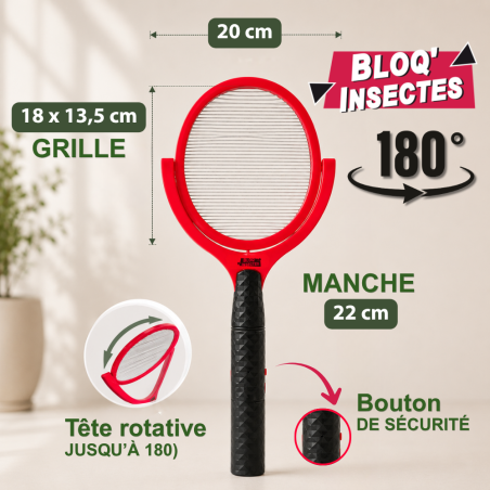 Raquette électrique tue-insectes à tête rotative