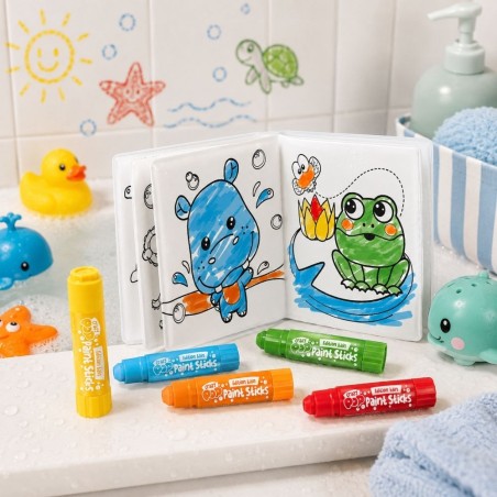 Le kit complet : cahier, crayons et jouets de bain