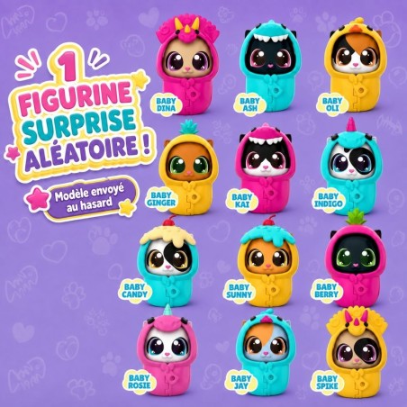 Figurines chats surprise sur fond pastel